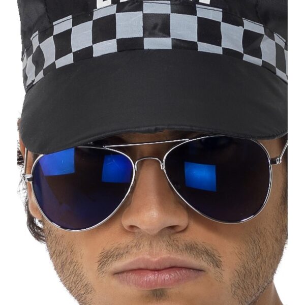 occhiali neri a specchio da poliziotto