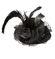 mini cappello nero con tulle e piuma