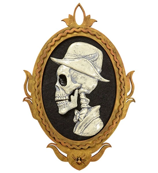 quadro horror con scheletro di maggiordomo animato parlante e luminoso