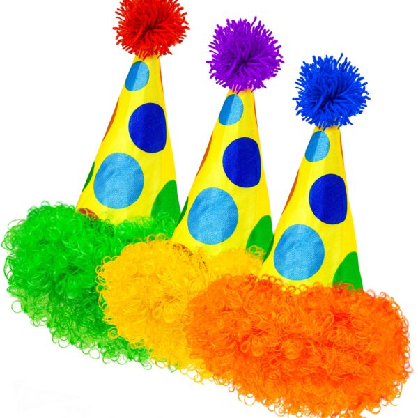 cappello a cono da clown con parrucca