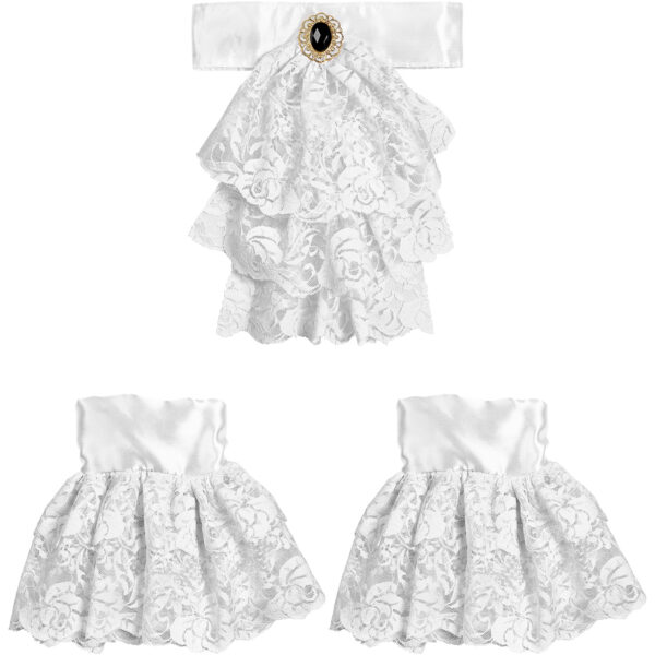 jabot bianco con gemma e polsini in pizzo