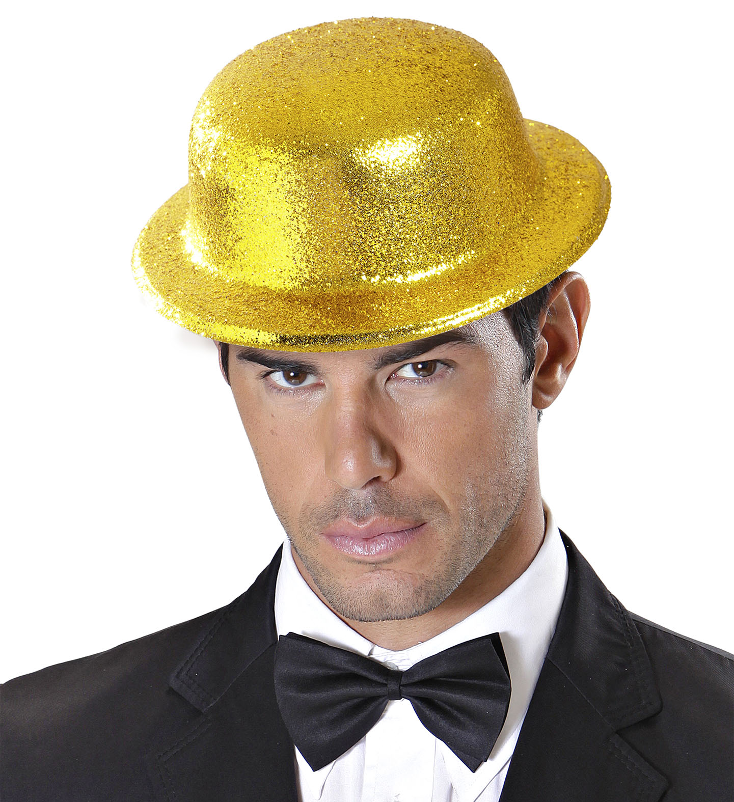 cappello bombetta oro con brillantini