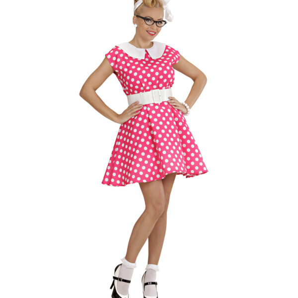 costume anni'50 rosa a pois bianchi