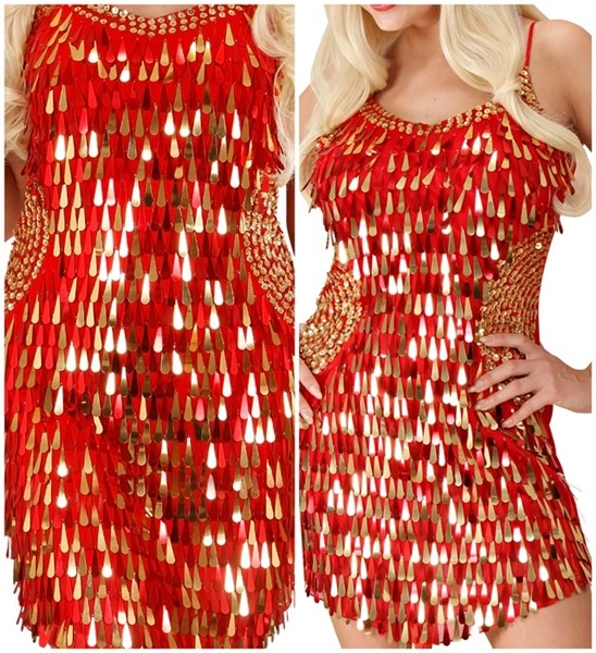 costume rosso e oro in paillettes