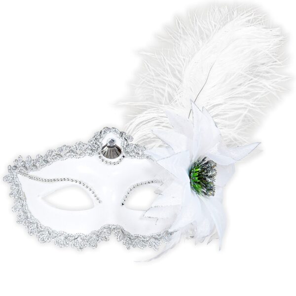 maschera domini bianca con grande piuma