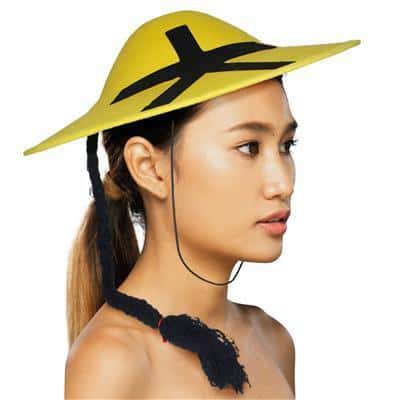 cappello giallo da cinese con treccia