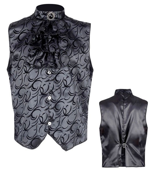 gilet nero in raso con jabot