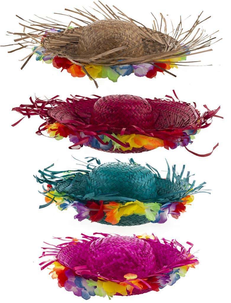 cappello hawaiano in paglia con fiori