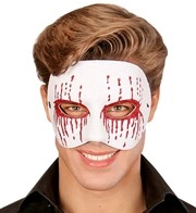 maschera bianca da psycho con occhi sanguinanti