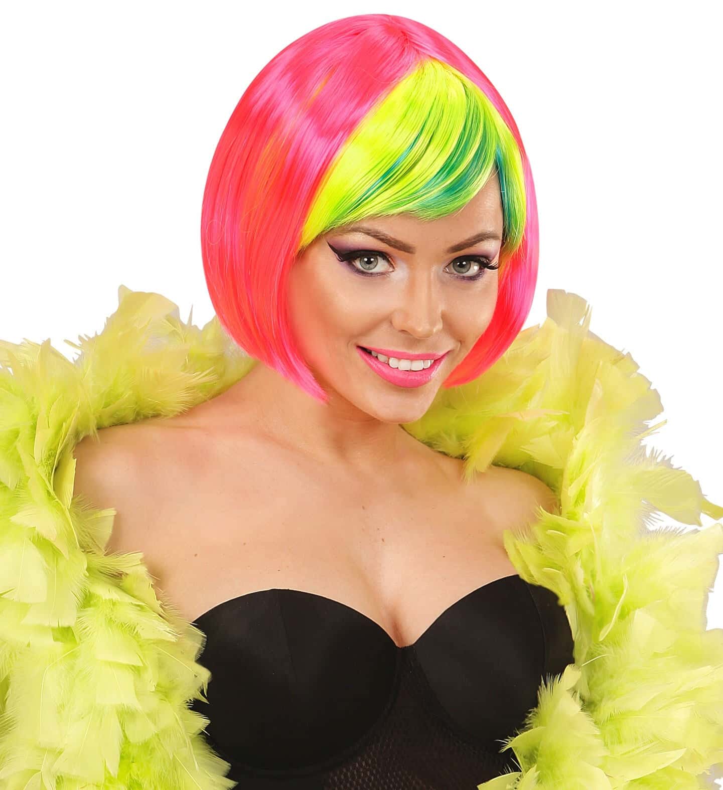 parrucca rosa con frangia neon