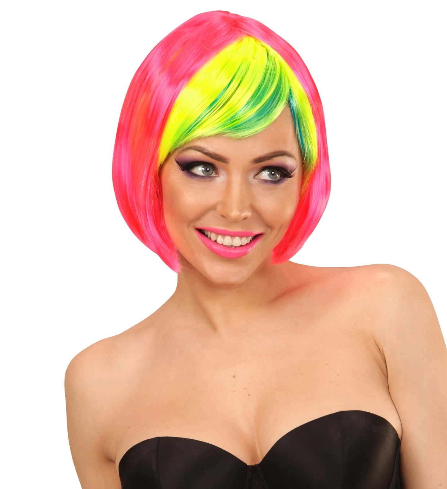 parrucca rosa con frangia neon