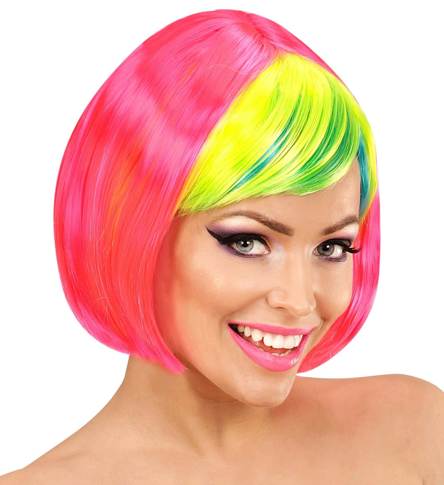 parrucca rosa con frangia neon