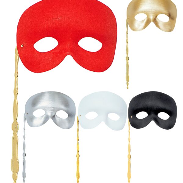 maschera domini da pulcinella con bastoncino colori assortiti
