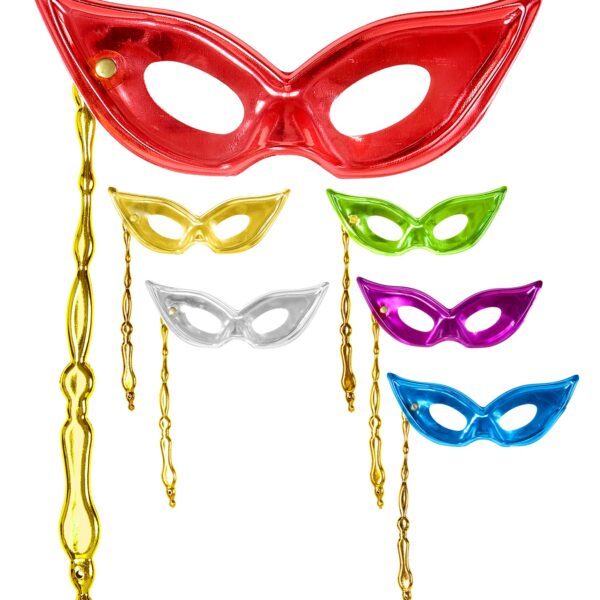 maschera domino papillon metallizzata con bastoncino colori assortiti