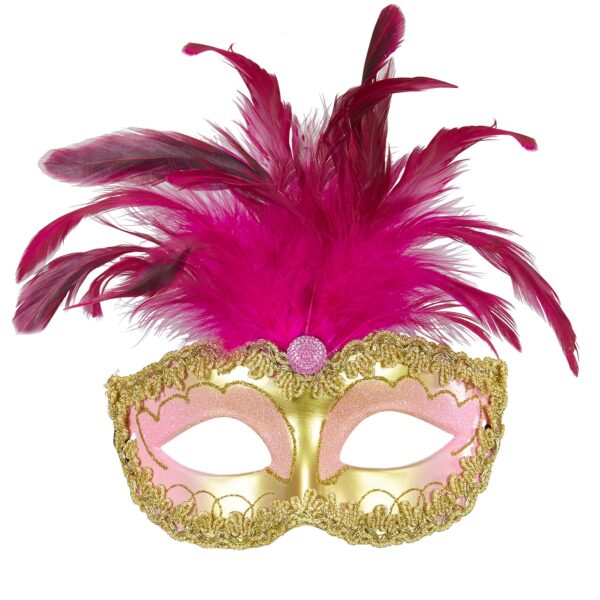 maschera domino oro con gemma strass glitter e piume