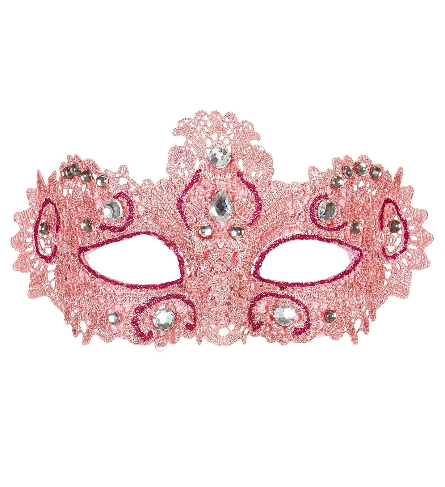 maschera rosa in pizzo con glitter e gemme