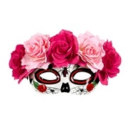 maschera domino teschio messicano con rose rosse e rosa