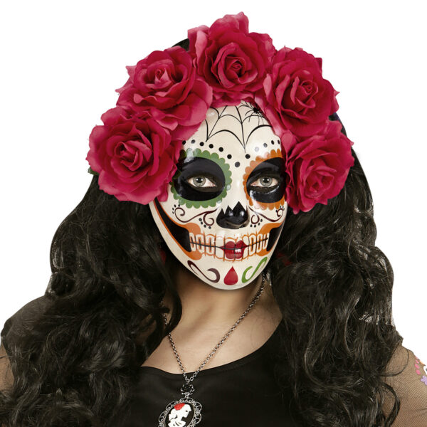 maschera da teschio messicano con rose rosse