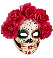 maschera da teschio messicano con rose rosse