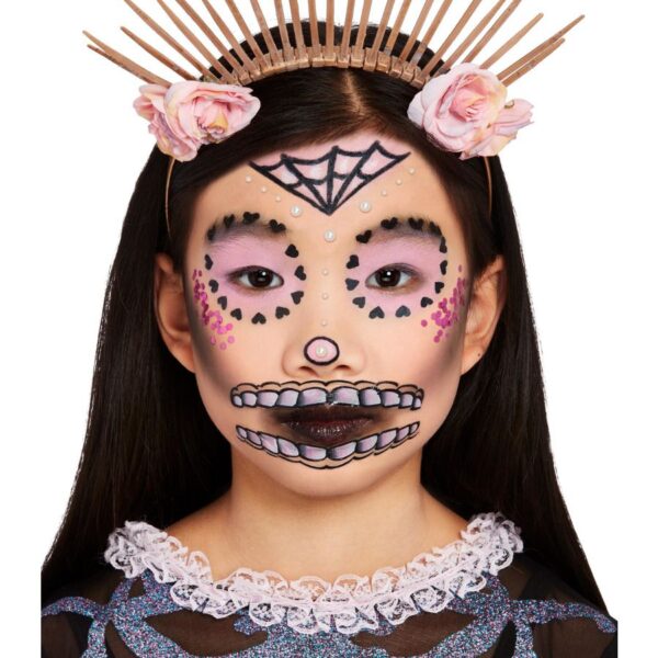 trucco,trucco da scheletro,colori base acqua,trucco per bambini,perline,tatoo