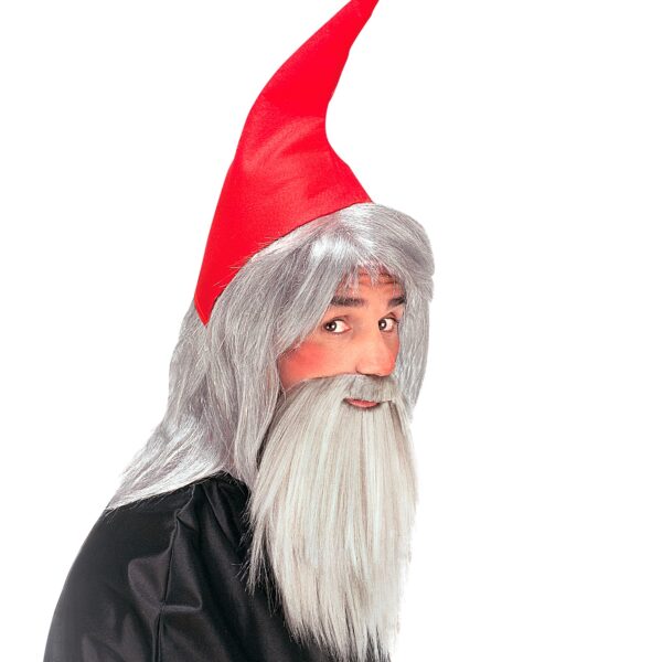 cappello rosso con barba grigia da gnomo