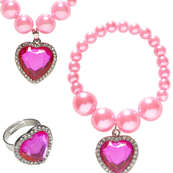 set collana bracciale anello cuore rosa