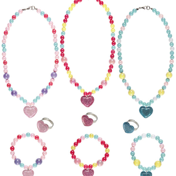 set collana bracciale anello perline cuore