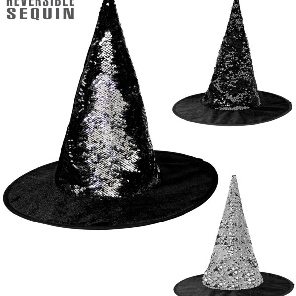 cappello nero e argento reversibile da strega
