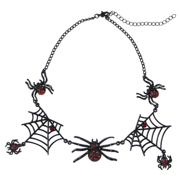collana con ragni neri piccoli e strass rossi