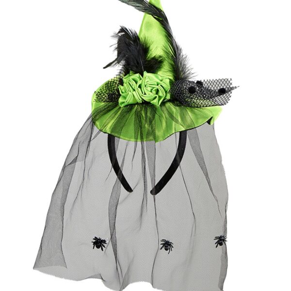 mini cappello verde o viola da strega con ragno