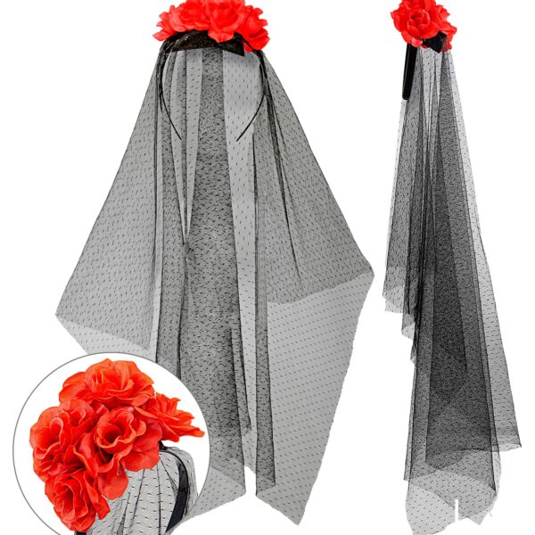 velo nero con rose rosse