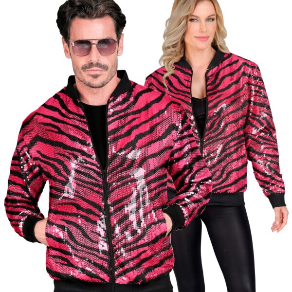 bomber zebrato in paillettes rosa