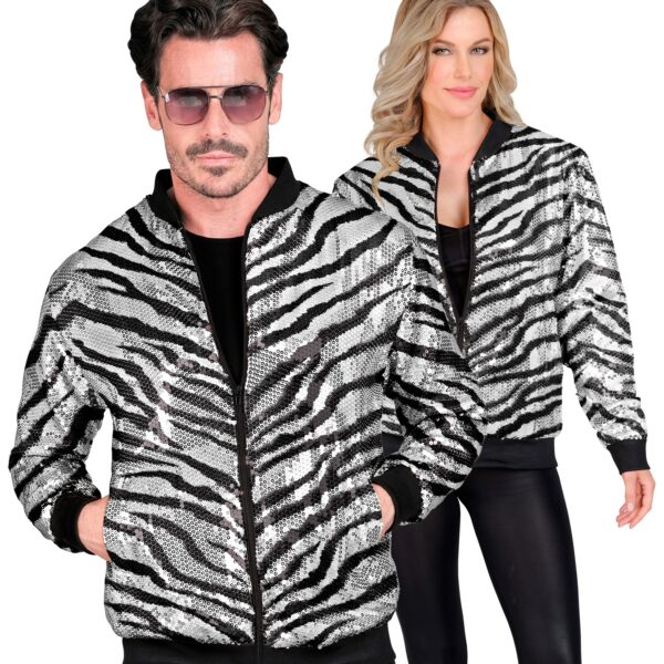 bomber zebrato in paillettes argento
