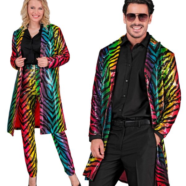 cappotto tigrato in paillettes arcobaleno