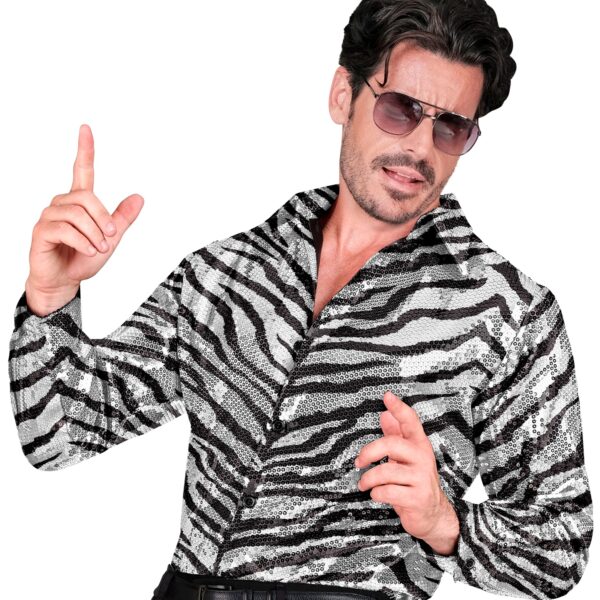 camicia zebrata in paillettes argento
