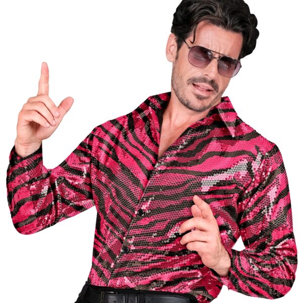 camicia zebrata in paillettes rosa