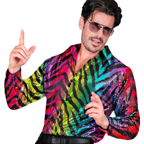camicia tigrata in paillettes arcobaleno