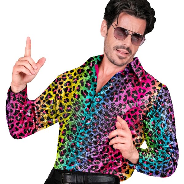 camicia leopardata in paillettes arcobaleno
