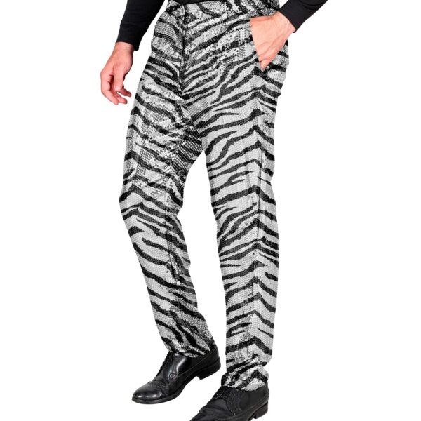pantaloni zebrati in paillettes argento