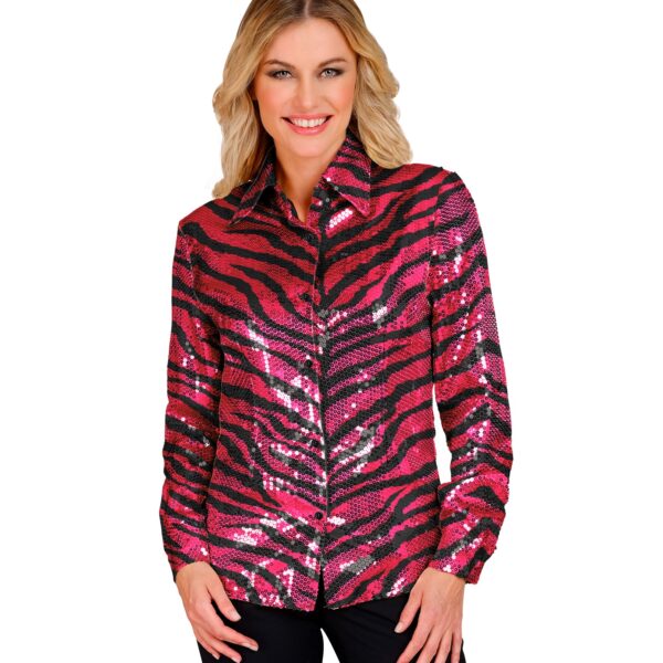 camicia zebrata in paillettes rosa