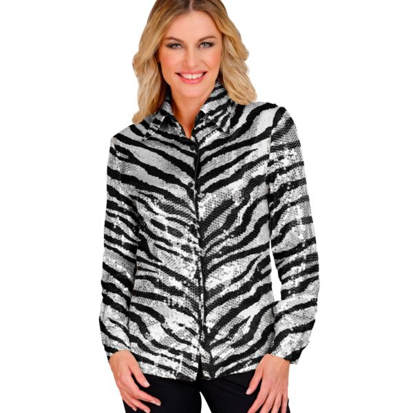 camicia zebrata in paillettes argento