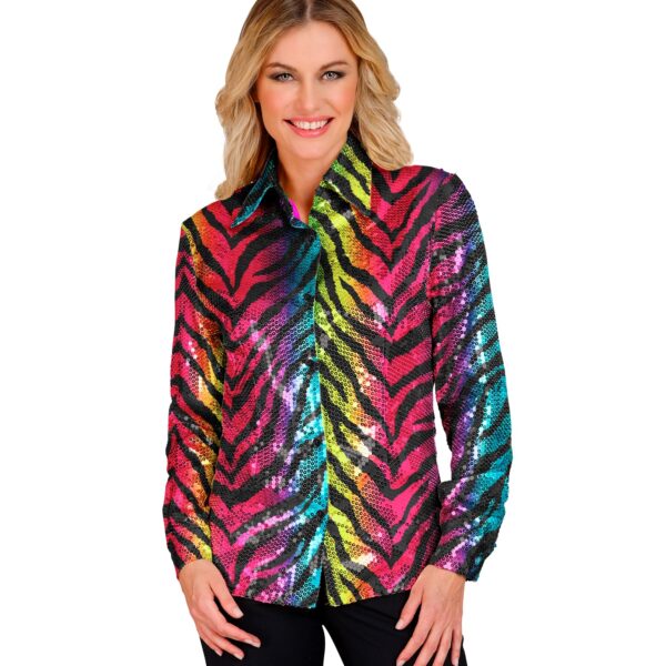 camicia tigrata in paillettes arcobaleno