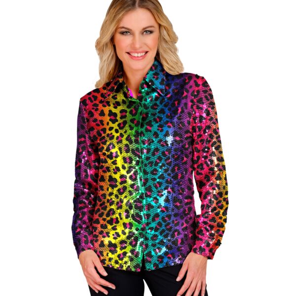 camicia leopardata in paillettes arcobaleno