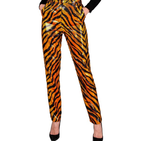 pantaloni tigrati in paillettes