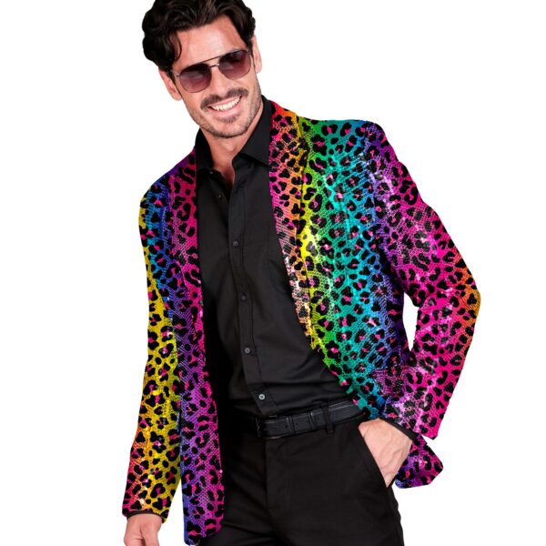 giacca leopardata in paillettes arcobaleno