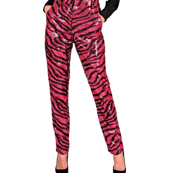 pantaloni zebrati in paillettes rosa
