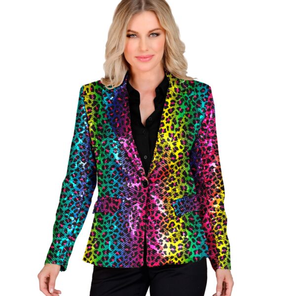 giacca leopardata in paillettes arcobaleno