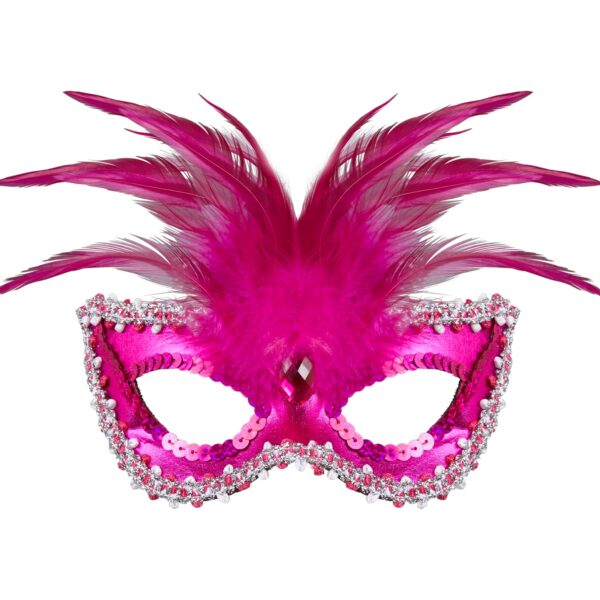maschera baronessa rosa con piume