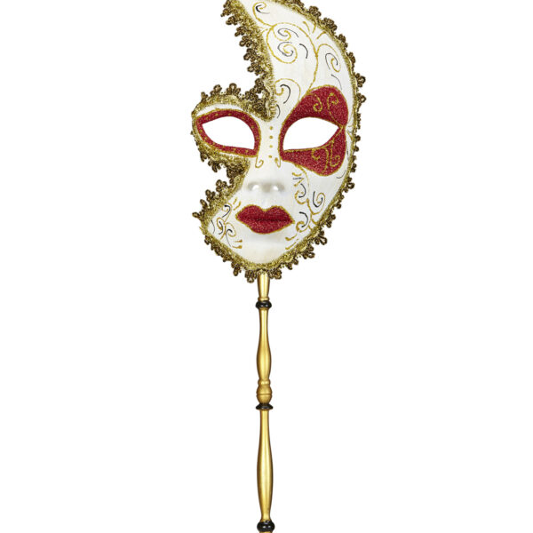 maschera veneziana con bastoncino oro