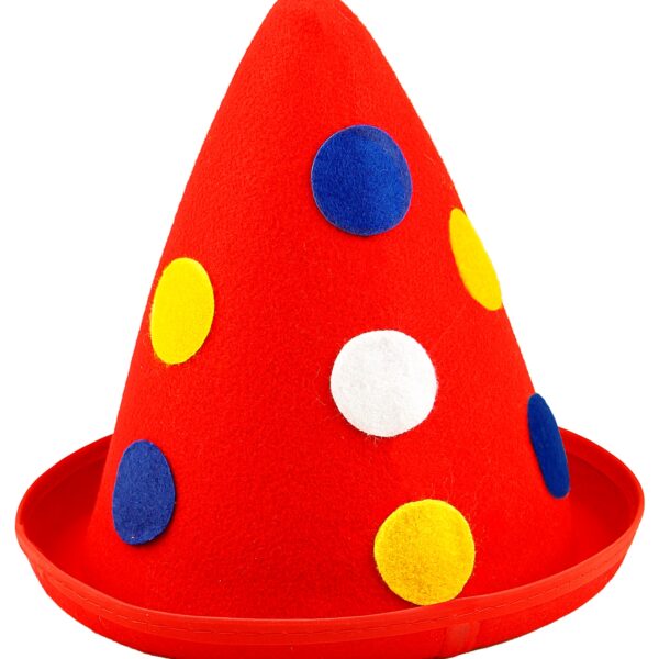 cappello rosso a cono con pois